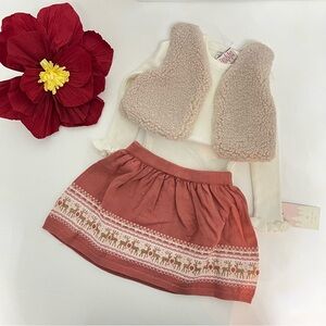 ASPEN Toddler Girls 3pc Sherpa Vest Sweater Skirt Set In Cloud Pink - Reemoly